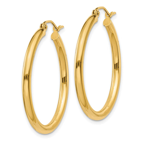 14k Yellow Gold Hoop Earrings, Lightweight Medium Round Polished Hoops for Women