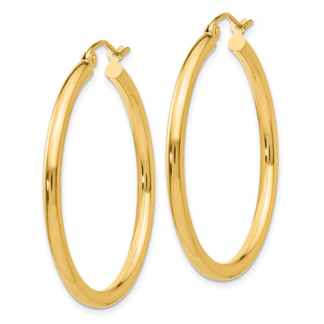 14k Yellow Gold Hoop Earrings, Lightweight Medium to Large Polished Round Hoops for Women
