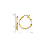 14k Yellow Gold Hoop Earrings, Classic Round Tube Polished Finish, Lightweight Medium Size