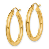 14k Yellow Gold Hoop Earrings, Polished Finish, Classic Round Design, Latch Back Closure