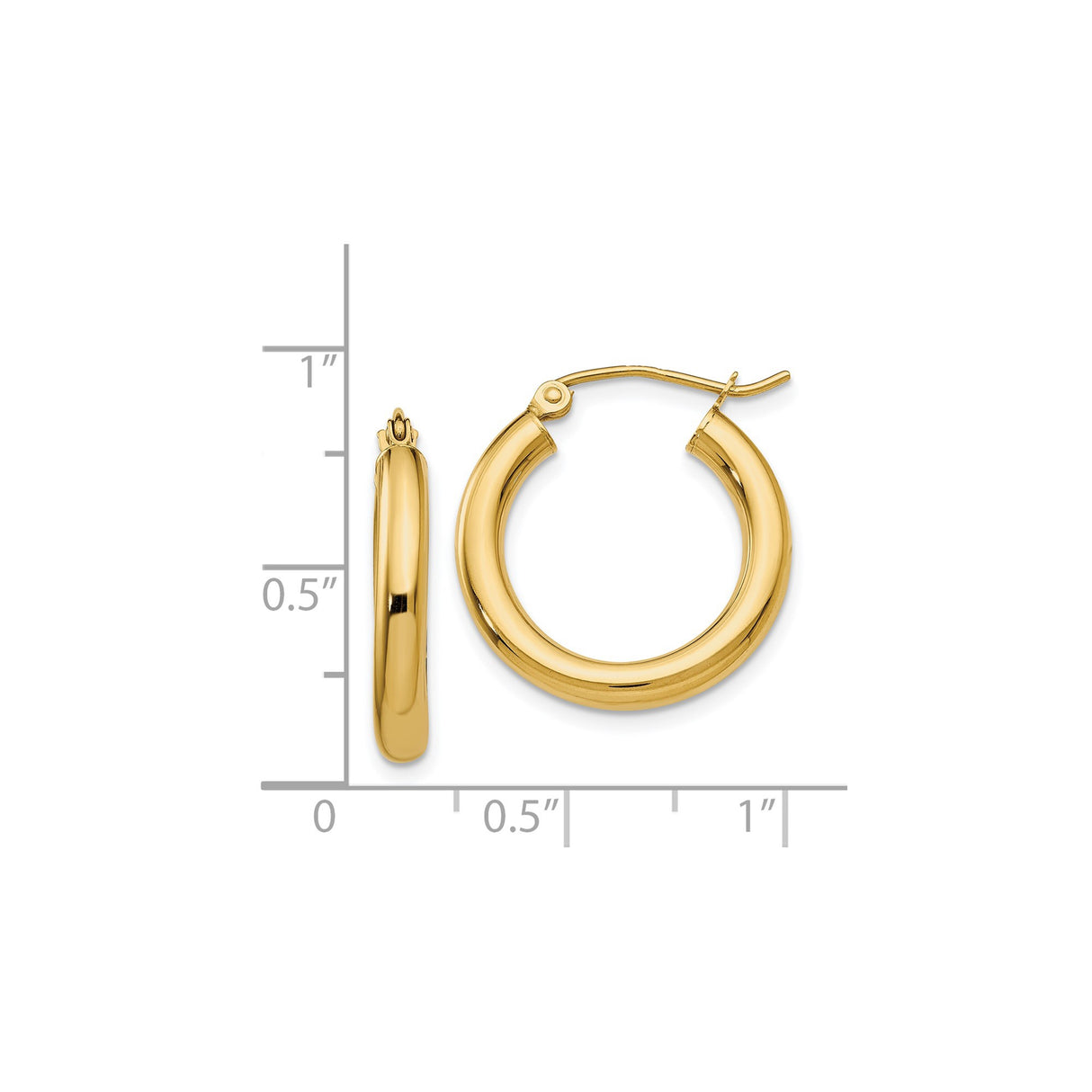 14k Yellow Gold Hoop Earrings with Polished Finish and Rounded Tube Design for Women