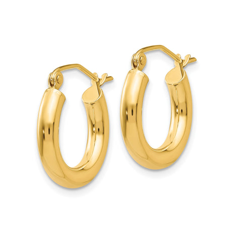 14k Yellow Gold Hoop Earrings, Classic Round Hinged Design, Polished Minimalist Style
