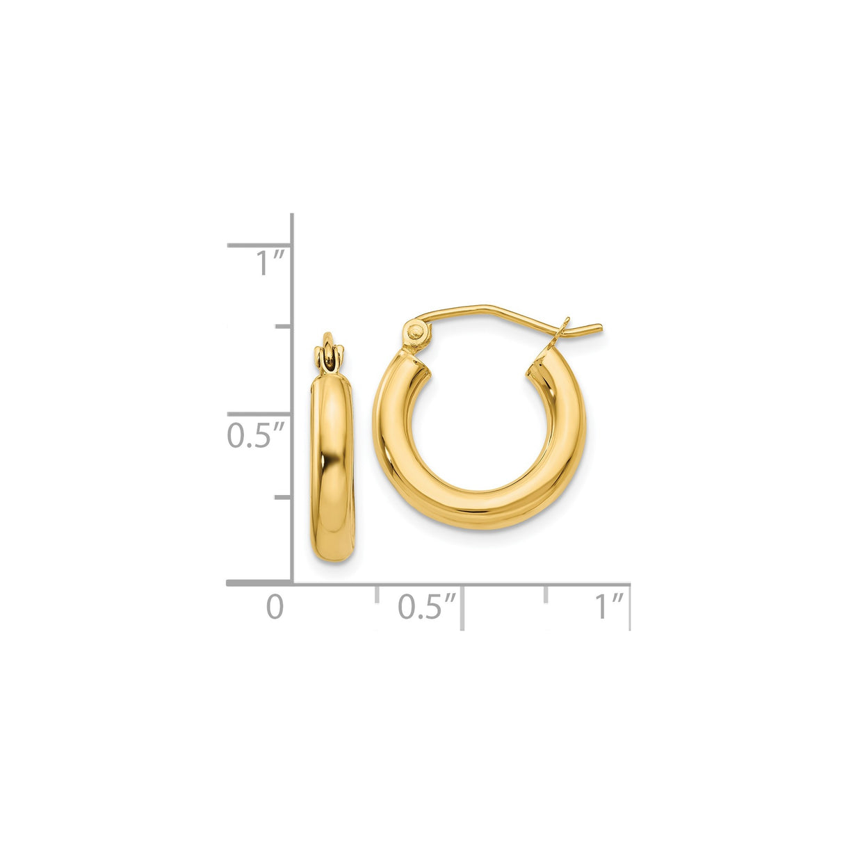 14k Yellow Gold Hoop Earrings, Classic Round Hinged Design, Polished Minimalist Style