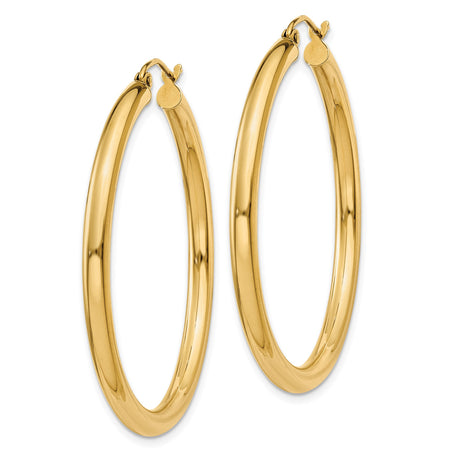 14k Yellow Gold Hoop Earrings, Classic Round Smooth High Polish Design for Women