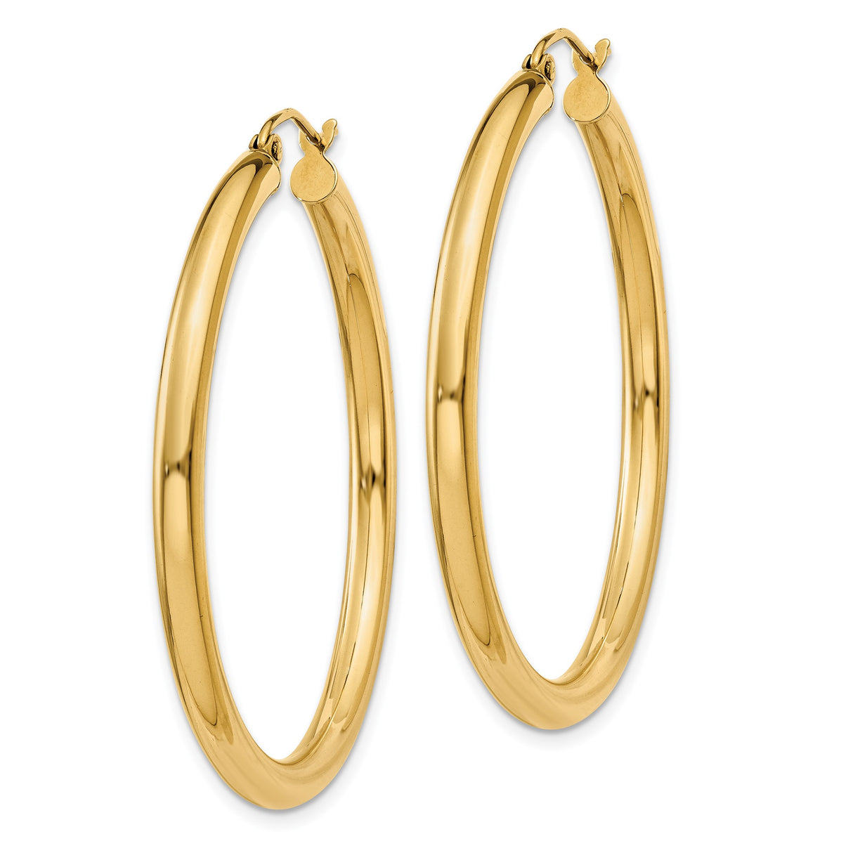 14k Yellow Gold Hoop Earrings, Large Lightweight Polished Round Hoops with Latch Back Closure