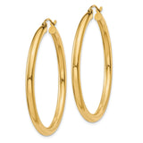 14k Yellow Gold Hoop Earrings, Large Lightweight Polished Round Hoops with Latch Back Closure