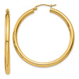 14k Yellow Gold Hoop Earrings, Large Lightweight Polished Round Hoops with Latch Back Closure