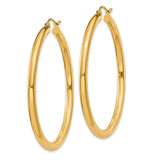 14k Yellow Gold Hoop Earrings, Classic Round Polished Design, Lightweight Unisex Style