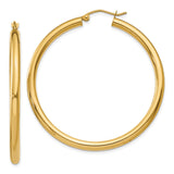 14k Yellow Gold Hoop Earrings, Classic Round Polished Design, Lightweight Unisex Style