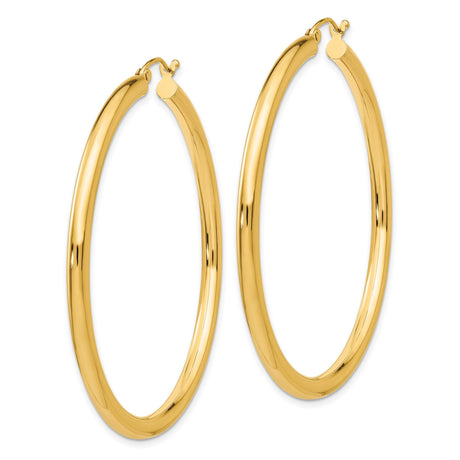 14k Yellow Gold Hoop Earrings, Seamless Round Lightweight Design, High Polish Finish