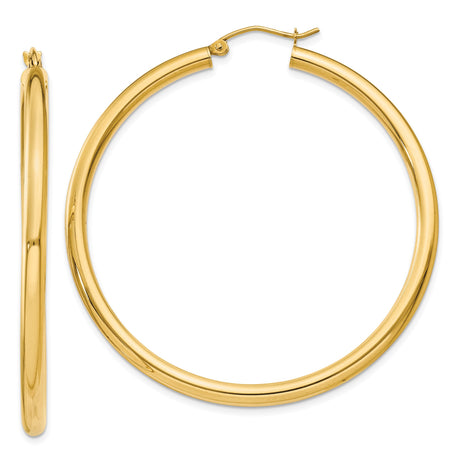 14k Yellow Gold Hoop Earrings, Seamless Round Lightweight Design, High Polish Finish