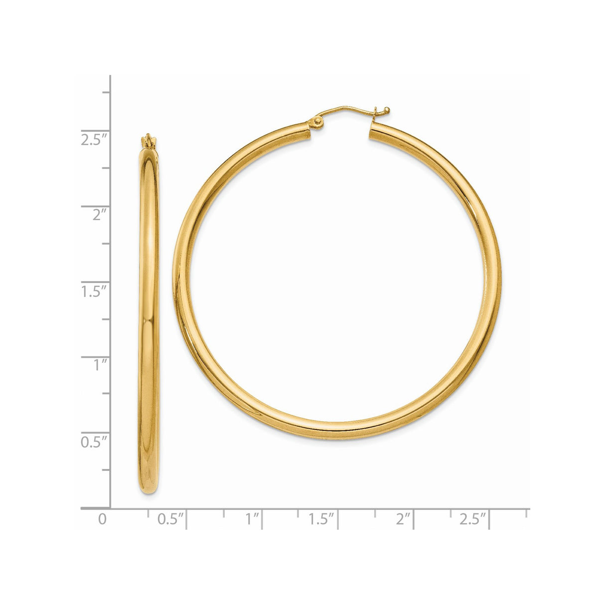 14k Yellow Gold Hoop Earrings, High Polish Finish, Lightweight Classic Design for Women
