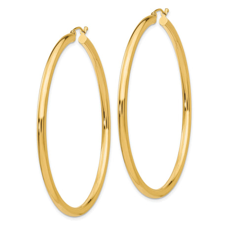 14k Yellow Gold Hoop Earrings, Classic Round Polished Design, Lightweight Medium Size