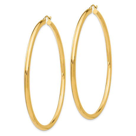14k Yellow Gold Hoop Earrings, Smooth Polished Round Hoops, Lightweight Minimalist Design