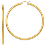 14k Yellow Gold Hoop Earrings, Smooth Polished Round Hoops, Lightweight Minimalist Design