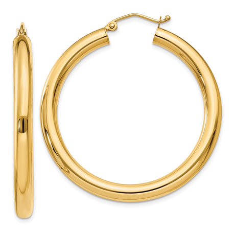 14k Yellow Gold Hoop Earrings, Classic Polished Round Hoops, Lightweight Minimalist Design for Women