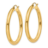 14k Yellow Gold Hoop Earrings, Medium Thickness Polished Round Modern Design for Women