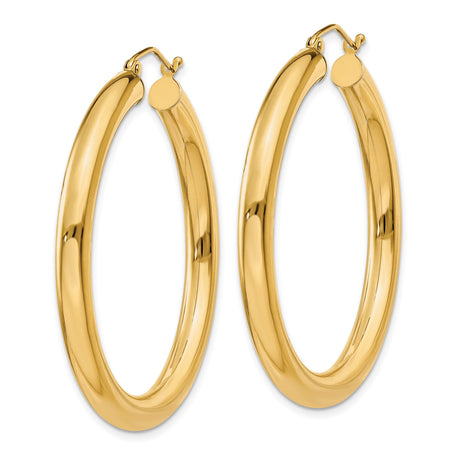14k Yellow Gold Hoop Earrings, Medium Thickness Polished Round Modern Design for Women