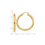 14k Yellow Gold Hoop Earrings, Medium Thickness Polished Round Modern Design for Women