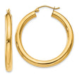 14k Yellow Gold Hoop Earrings, Medium Round Polished Lightweight Design for Women