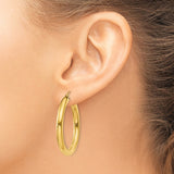 14k Yellow Gold Hoop Earrings, Classic Round Tube Design, Polished Finish, Medium Lightweight