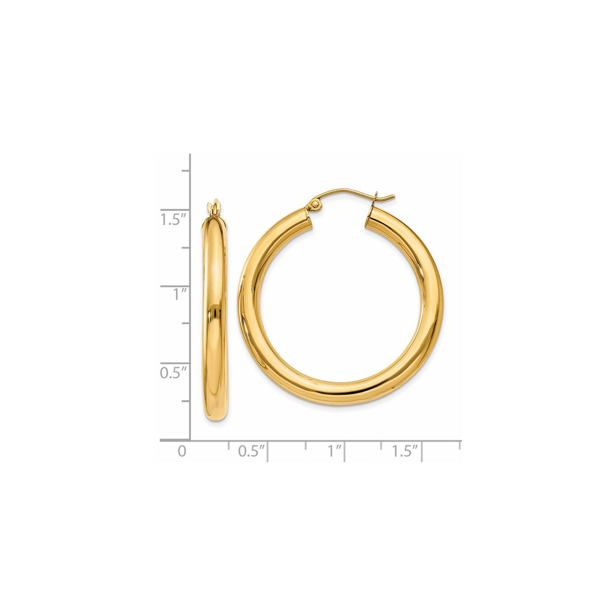 14k Yellow Gold Hoop Earrings, Classic Round Tube Design, Polished Finish, Medium Lightweight