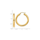 14k Yellow Gold Hoop Earrings, Classic Round Tube Design, Polished Finish, Medium Lightweight