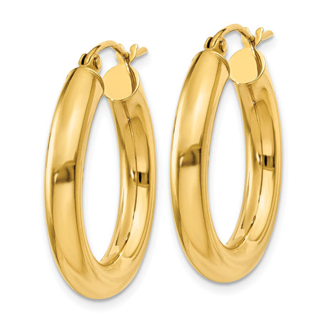 14k Yellow Gold Hoop Earrings, Classic Round Design with High Polish Finish, Lightweight Style