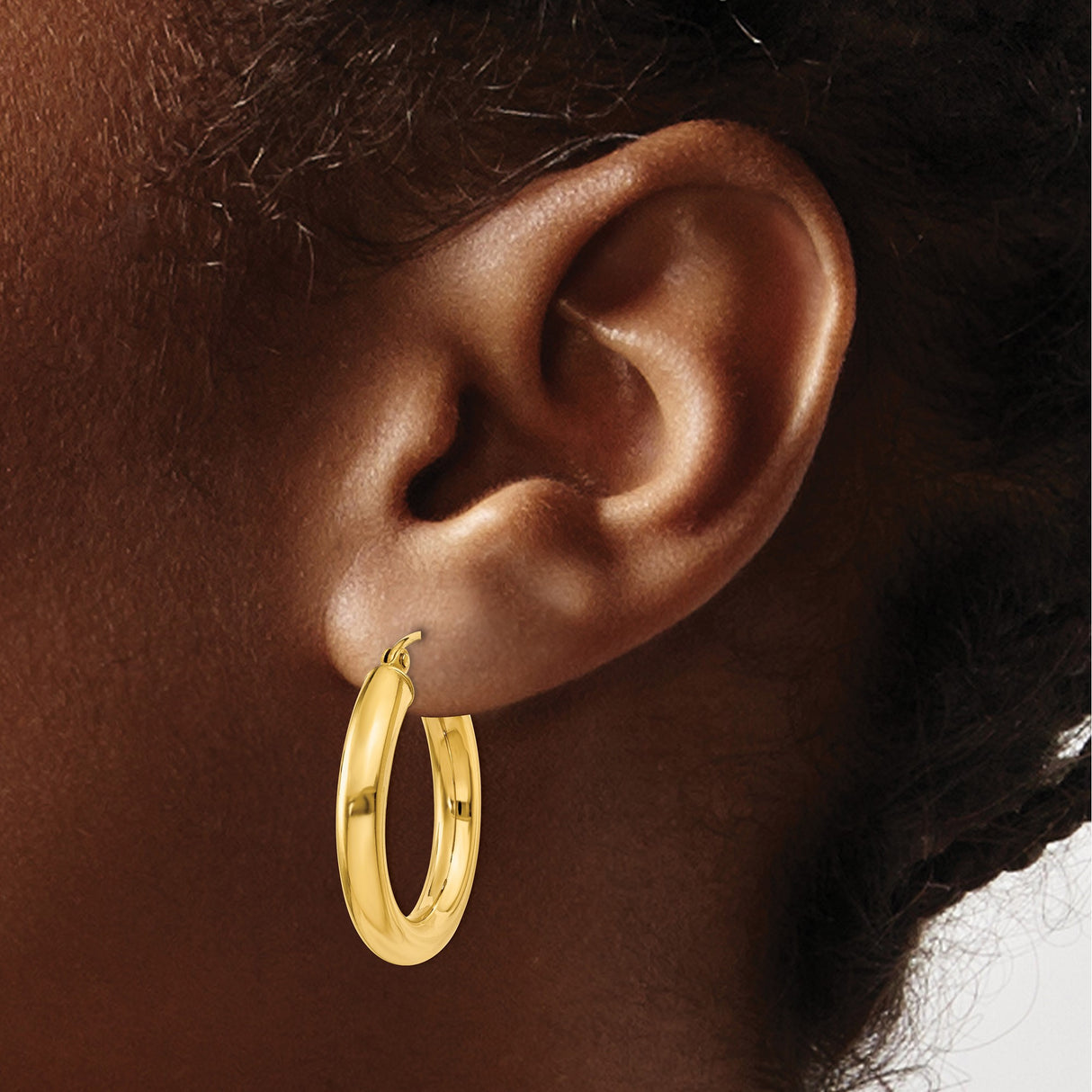 14k Yellow Gold Hoop Earrings, Classic Round Design with High Polish Finish, Lightweight Style