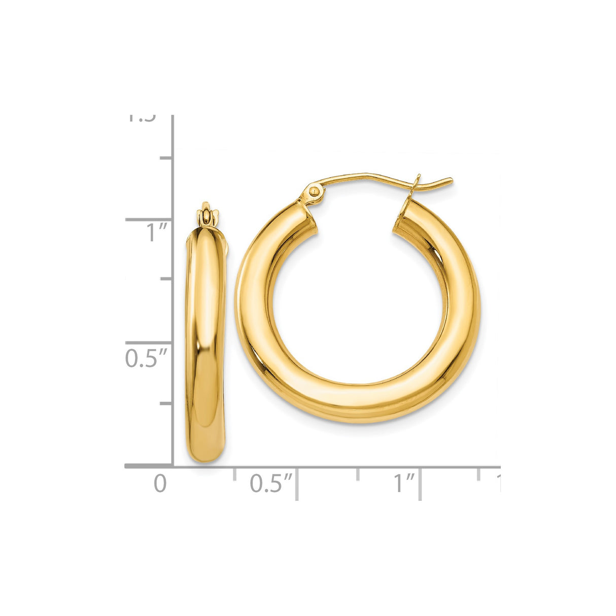 14k Yellow Gold Hoop Earrings, Classic Round Design with High Polish Finish, Lightweight Style