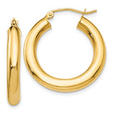 14k Yellow Gold Hoop Earrings, Classic Round Design with High Polish Finish, Lightweight Style
