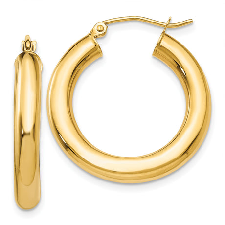 14k Yellow Gold Hoop Earrings, Classic Round Design with High Polish Finish, Lightweight Style