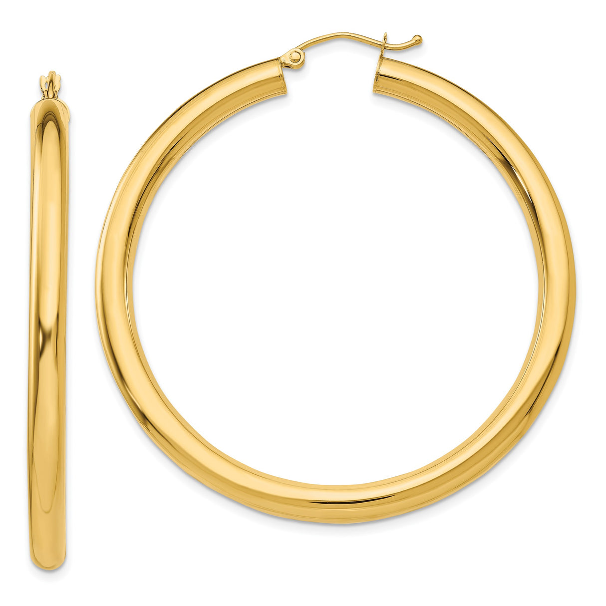 14k Yellow Gold Hoop Earrings, Polished Finish, Latch Back, Classic Round Design for Women