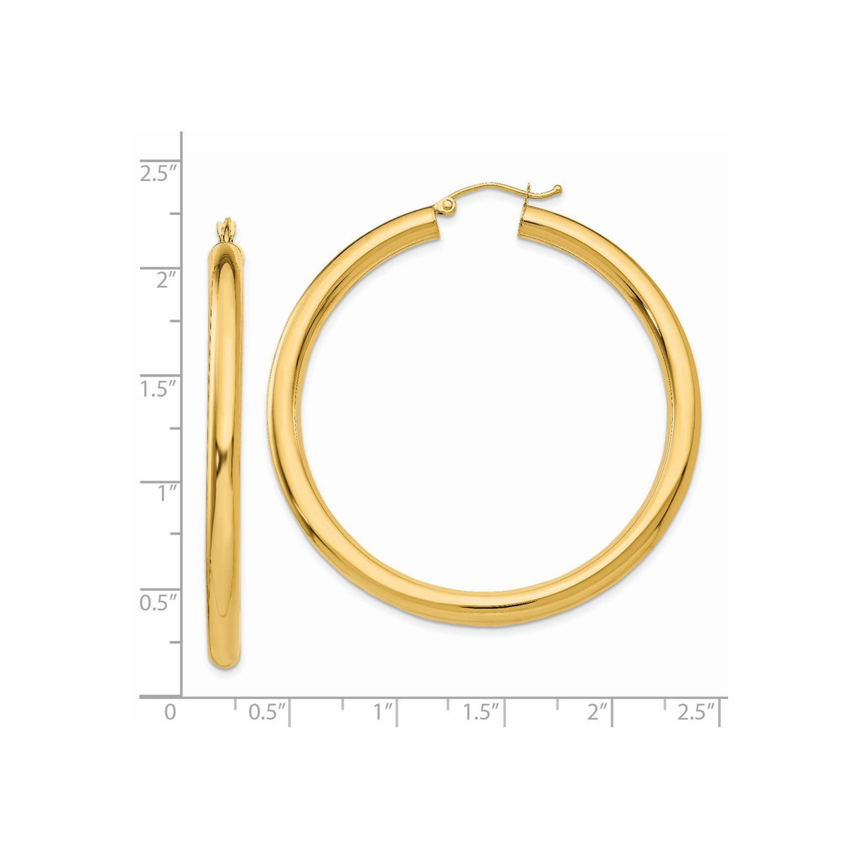 14k Yellow Gold Hoop Earrings, Smooth Finish, Lightweight Classic Round Design for Women