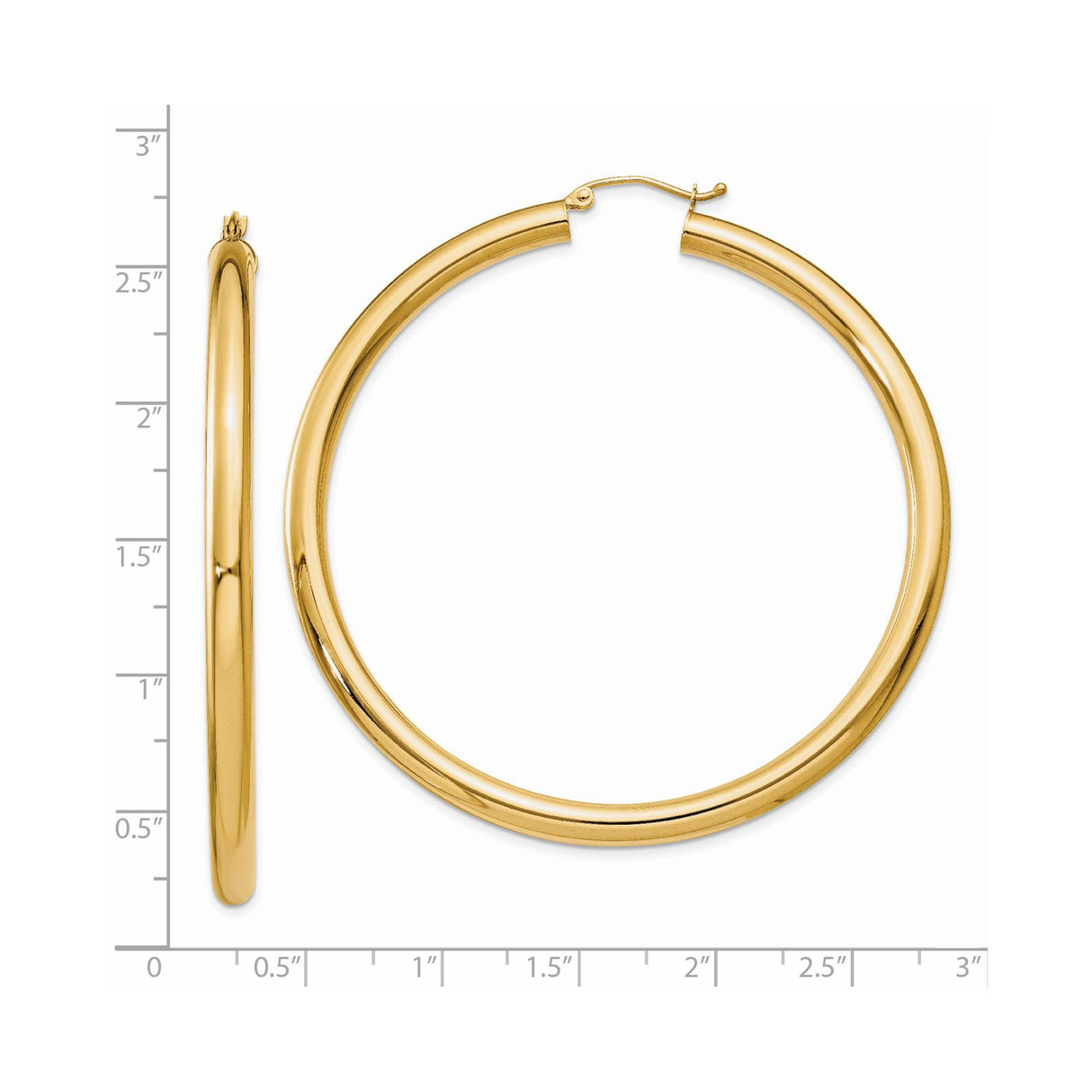 14k Yellow Gold Hoop Earrings, Polished Round Design with Latch Back Closure, Minimalist Style
