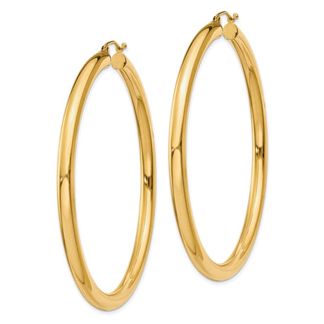 14k Yellow Gold Hoop Earrings, Large Polished Round Hoops, Classic Lightweight Design for Women