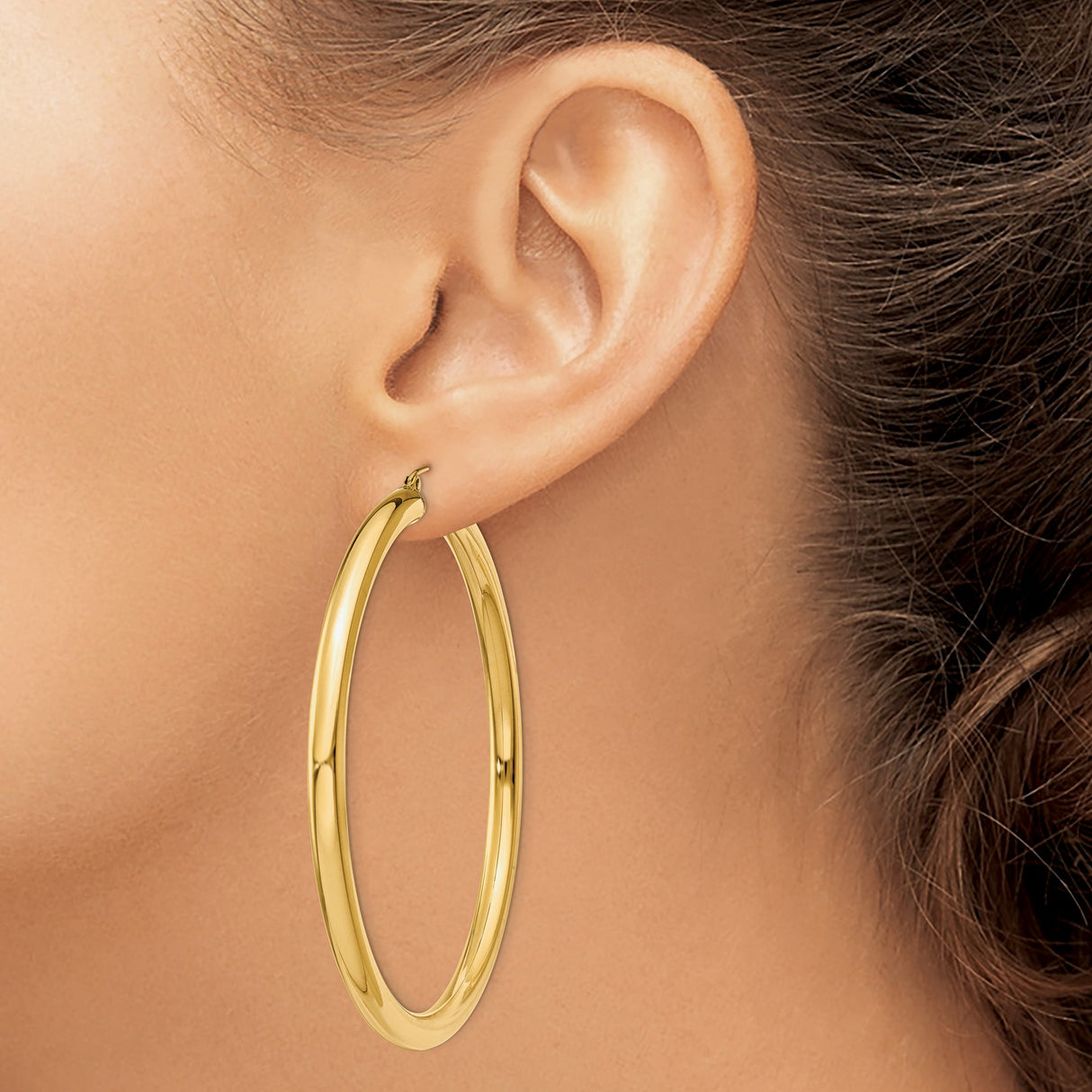 14k Yellow Gold Hoop Earrings, Large Polished Round Hoops, Classic Lightweight Design for Women