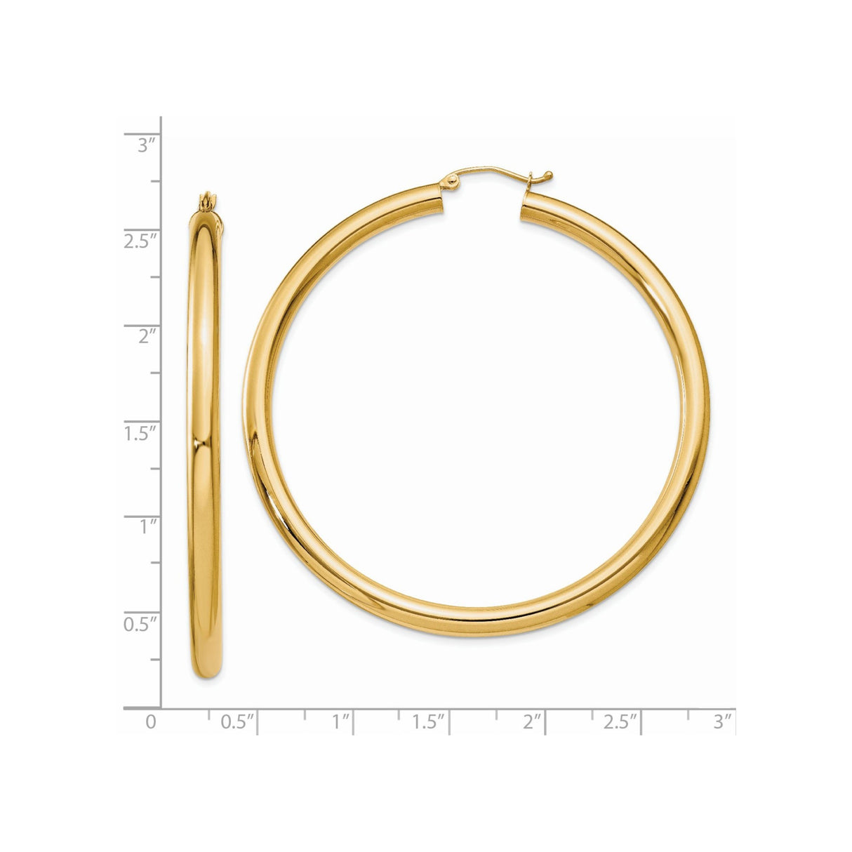 14k Yellow Gold Hoop Earrings, Large Polished Round Hoops, Classic Lightweight Design for Women
