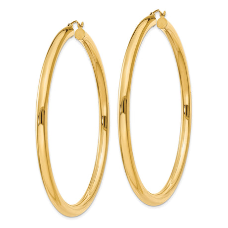 14k Yellow Gold Hoop Earrings, Lightweight Smooth Polished Round Classic Design for Women