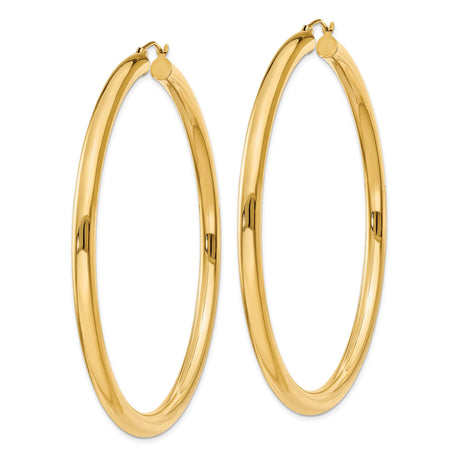 14k Yellow Gold Hoop Earrings, Large Lightweight Polished Round Hoops for Women