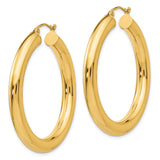 14k Yellow Gold Hoop Earrings, Medium Round Polished Style for Women