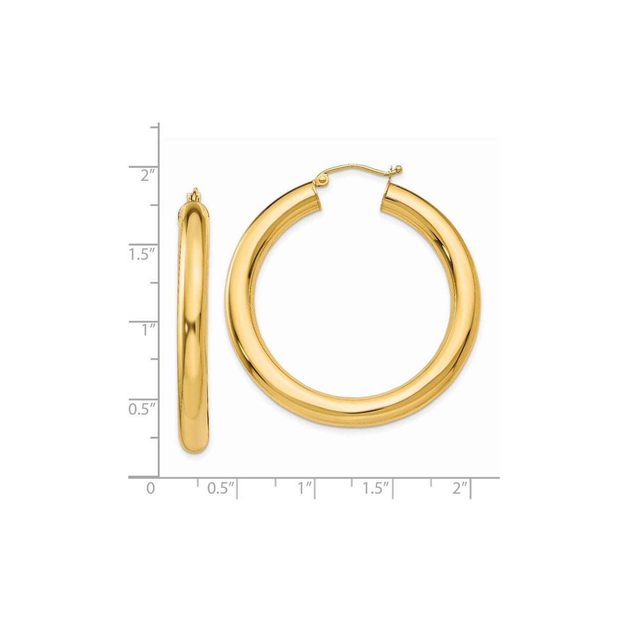 14k Yellow Gold Hoop Earrings, Medium Round Polished Style for Women