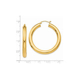 14k Yellow Gold Hoop Earrings, Medium Round Polished Style for Women