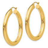 14k Yellow Gold Hoop Earrings, Medium Lightweight Round Design with Polished Finish