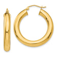 14k Yellow Gold Hoop Earrings, Round Tube Design with Latch Back Closure, Polished Finish