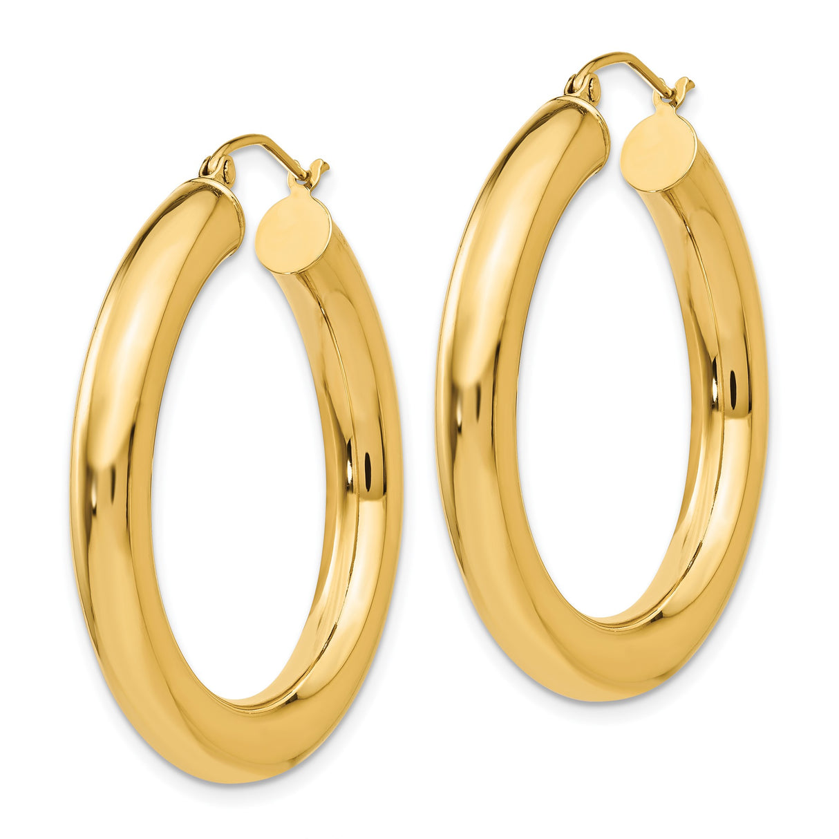 14k Yellow Gold Hoop Earrings, Medium Round Polished Lightweight Classic Design for Women