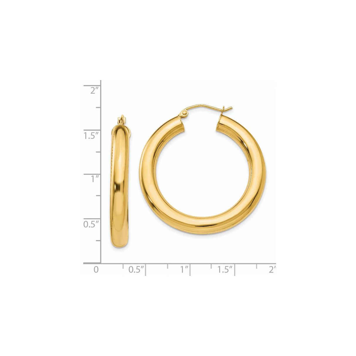 14k Yellow Gold Hoop Earrings, Medium Round Polished Lightweight Classic Design for Women