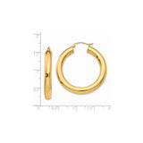 14k Yellow Gold Hoop Earrings, Medium Round Polished Lightweight Classic Design for Women