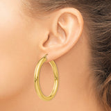 14k Yellow Gold Hoop Earrings, Classic Round Tube Design with Polished Finish, Medium Size