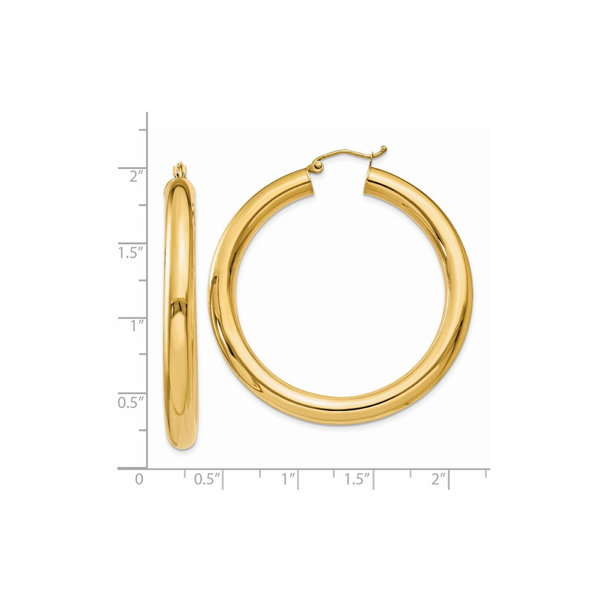 14k Yellow Gold Hoop Earrings, Classic Round Tube Design with Polished Finish, Medium Size